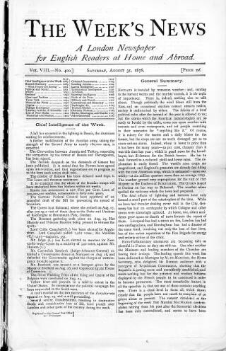 cover page of Week's News (London) published on August 31, 1878