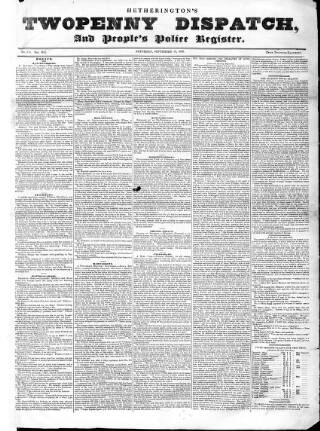 cover page of Hetherington's Twopenny Dispatch published on September 10, 1836