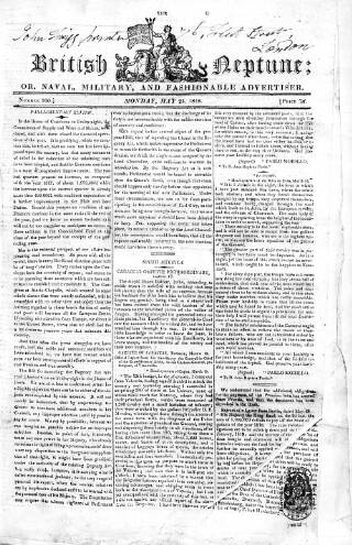 cover page of British Neptune published on May 25, 1818