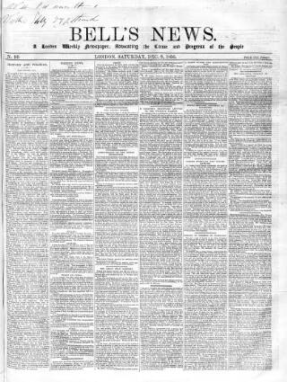 cover page of Bell's News published on December 6, 1856