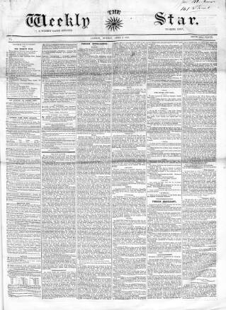 cover page of Weekly Star and Bell's News published on April 5, 1857