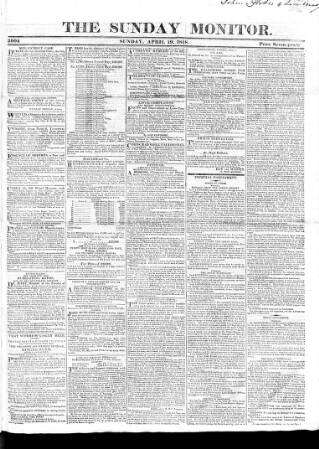 cover page of Johnson's Sunday Monitor published on April 19, 1818