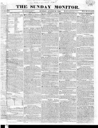 cover page of Johnson's Sunday Monitor published on August 13, 1820