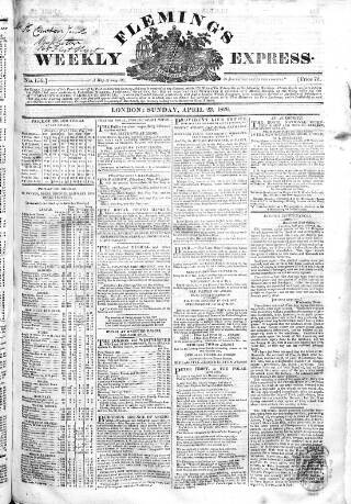 cover page of Fleming's Weekly Express published on April 23, 1826