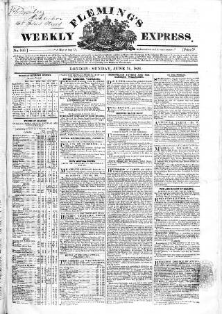 cover page of Fleming's Weekly Express published on June 11, 1826