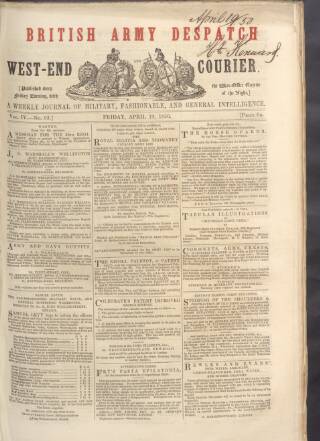 cover page of British Army Despatch published on April 19, 1850