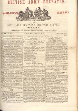 cover page of British Army Despatch published on December 3, 1852