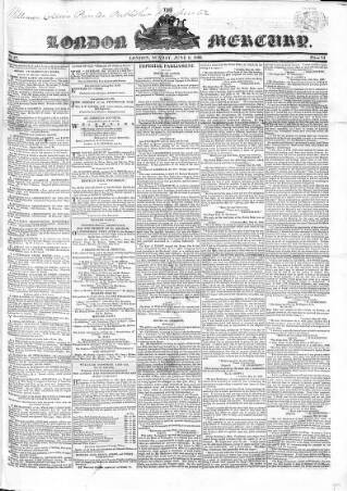 cover page of London Mercury 1828 published on June 8, 1828