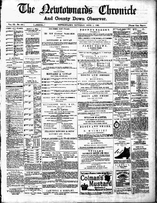 cover page of Newtownards Chronicle & Co. Down Observer published on June 3, 1882