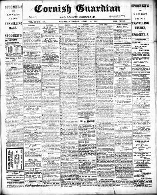 cover page of Cornish Guardian published on April 18, 1913