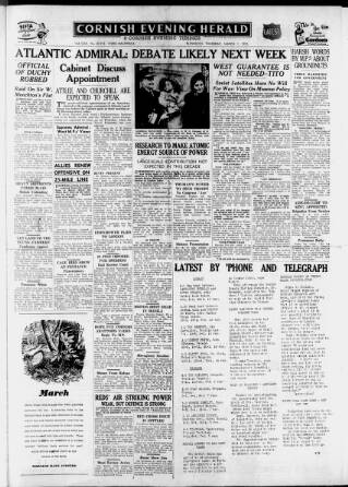 cover page of Western Evening Herald published on March 1, 1951