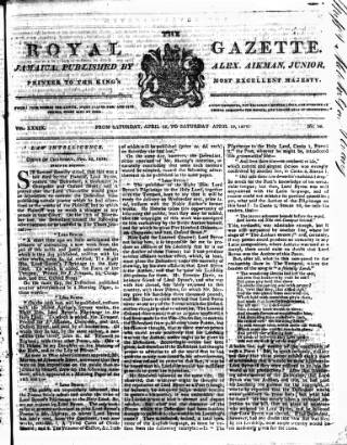 cover page of Royal Gazette of Jamaica published on April 19, 1817