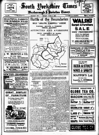 cover page of South Yorkshire Times and Mexborough & Swinton Times published on June 3, 1932