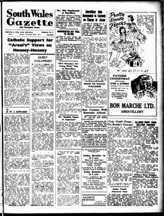 cover page of South Wales Gazette published on November 29, 1957