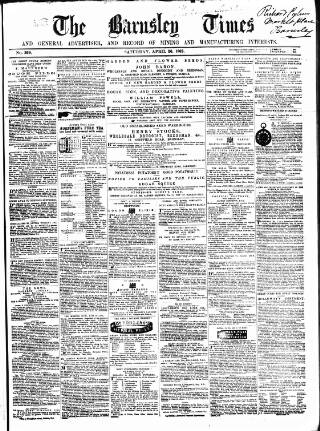 cover page of Barnsley Independent published on April 26, 1862