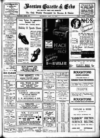 cover page of Beeston Gazette and Echo published on May 18, 1940