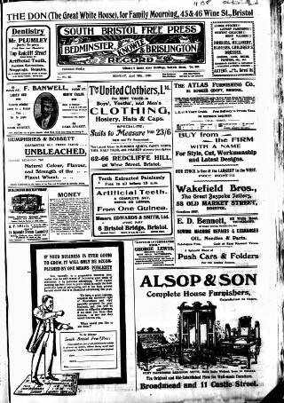 cover page of South Bristol Free Press and Bedminster, Knowle & Brislington Record published on April 18, 1910