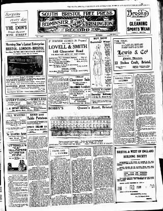 cover page of South Bristol Free Press and Bedminster, Knowle & Brislington Record published on June 2, 1928