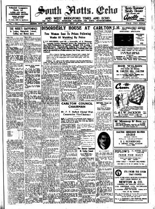 cover page of South Notts Echo published on May 29, 1954
