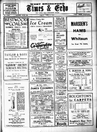 cover page of West Bridgford Times & Echo published on June 2, 1933