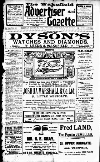 cover page of Wakefield Advertiser & Gazette published on March 28, 1911