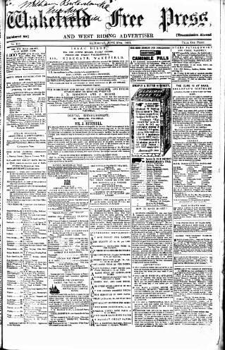 cover page of Wakefield Free Press published on June 27, 1863