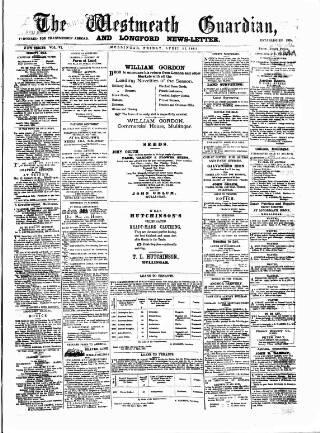 cover page of Westmeath Guardian and Longford News-Letter published on April 27, 1883