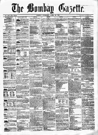 cover page of Bombay Gazette published on April 26, 1866