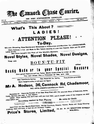 cover page of Cannock Chase Courier published on February 27, 1909