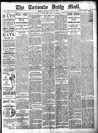 cover page of Toronto Daily Mail published on April 26, 1889