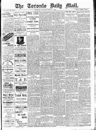 cover page of Toronto Daily Mail published on June 2, 1892