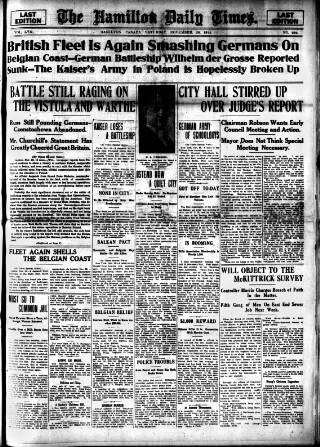 cover page of Hamilton Daily Times published on November 28, 1914
