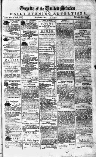 cover page of Gazette of the United States published on May 11, 1795