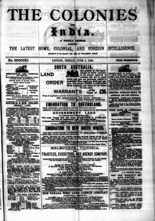 cover page of Colonies and India published on June 2, 1882