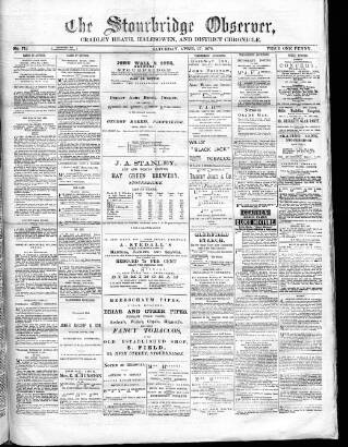 cover page of Cradley Heath & Stourbridge Observer published on April 27, 1878