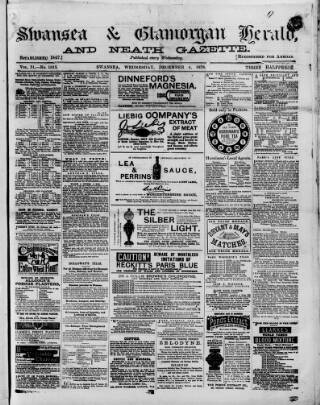 cover page of Swansea and Glamorgan Herald published on December 4, 1878