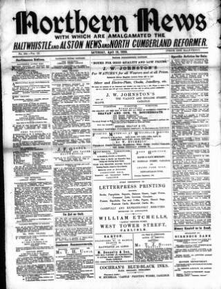 cover page of North Cumberland Reformer published on April 16, 1898