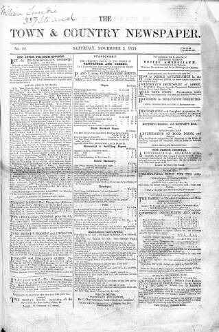 cover page of Charles Knight's Town & Country Newspaper published on November 3, 1855