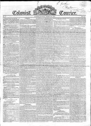 cover page of Colonist and Commercial Weekly Advertiser published on March 28, 1824