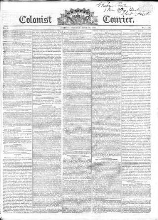 cover page of Colonist and Commercial Weekly Advertiser published on June 20, 1824