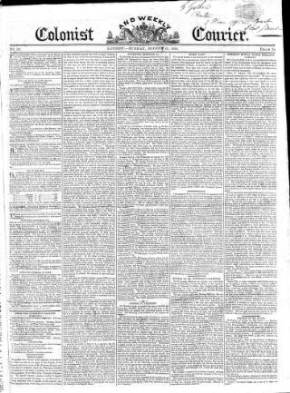 cover page of Colonist and Commercial Weekly Advertiser published on August 22, 1824
