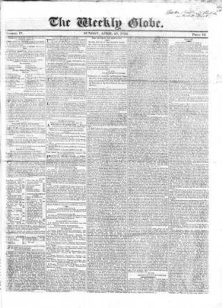 cover page of Weekly Globe published on April 25, 1824