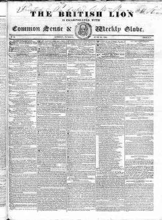 cover page of Common Sense published on June 26, 1825