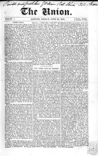 cover page of Union published on June 28, 1861