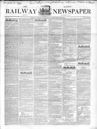 cover page of London Railway Newspaper published on November 15, 1845