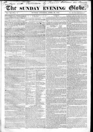 cover page of Sunday Evening Globe published on April 30, 1837