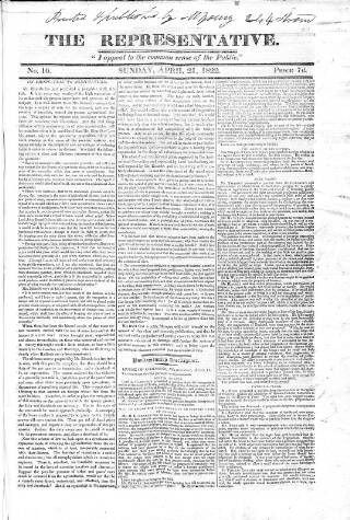 cover page of Representative 1822 published on April 21, 1822