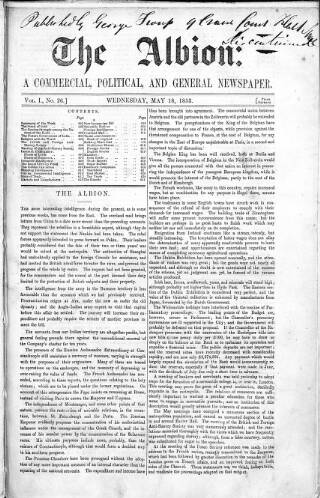 cover page of Albion published on May 18, 1853