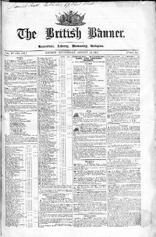 cover page of British Banner 1848 published on August 13, 1851