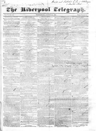 cover page of Liverpool Telegraph published on August 30, 1837